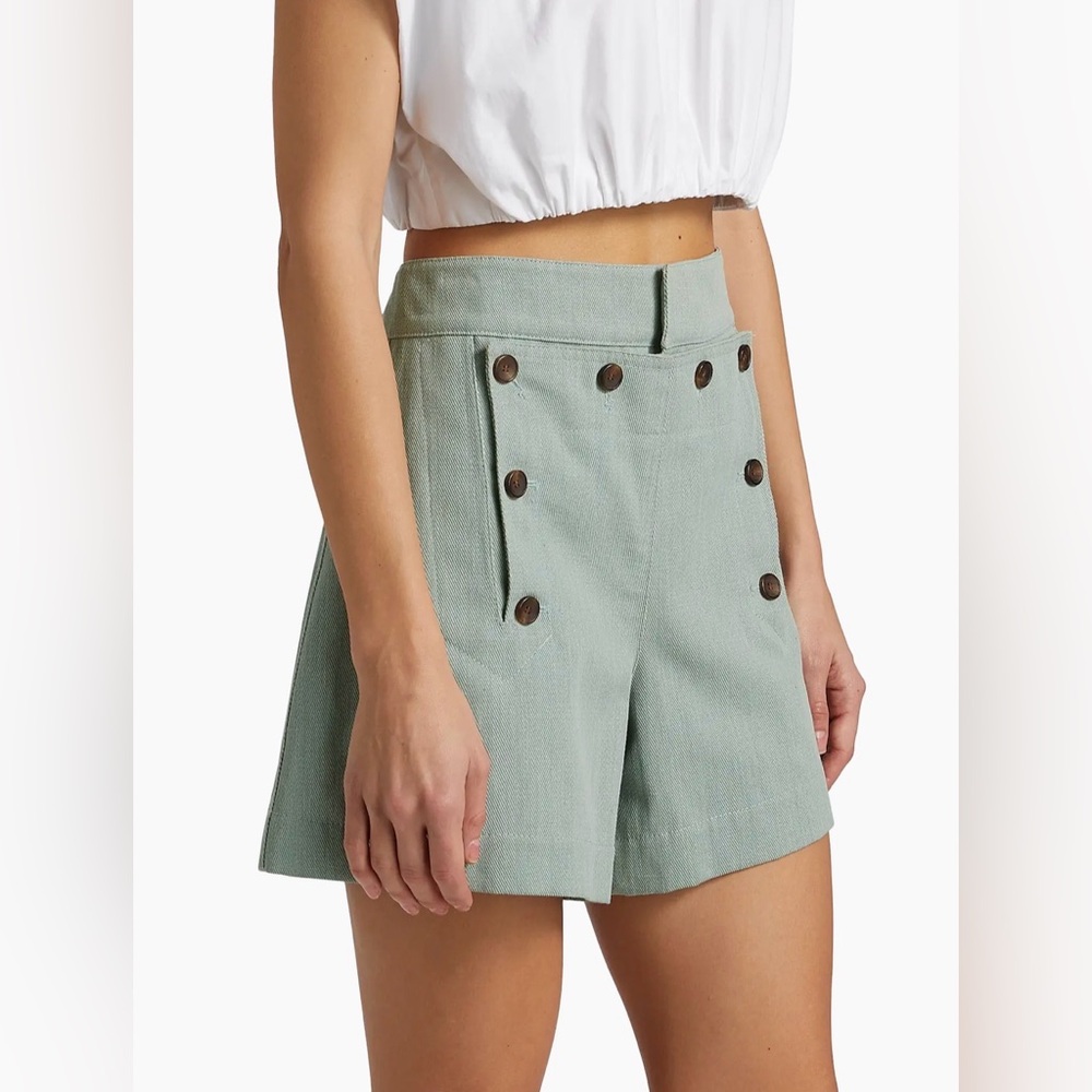 NWOT A.L.C. Lucas Button Tab Shorts High Waist Sailor Silver Blue Size 0